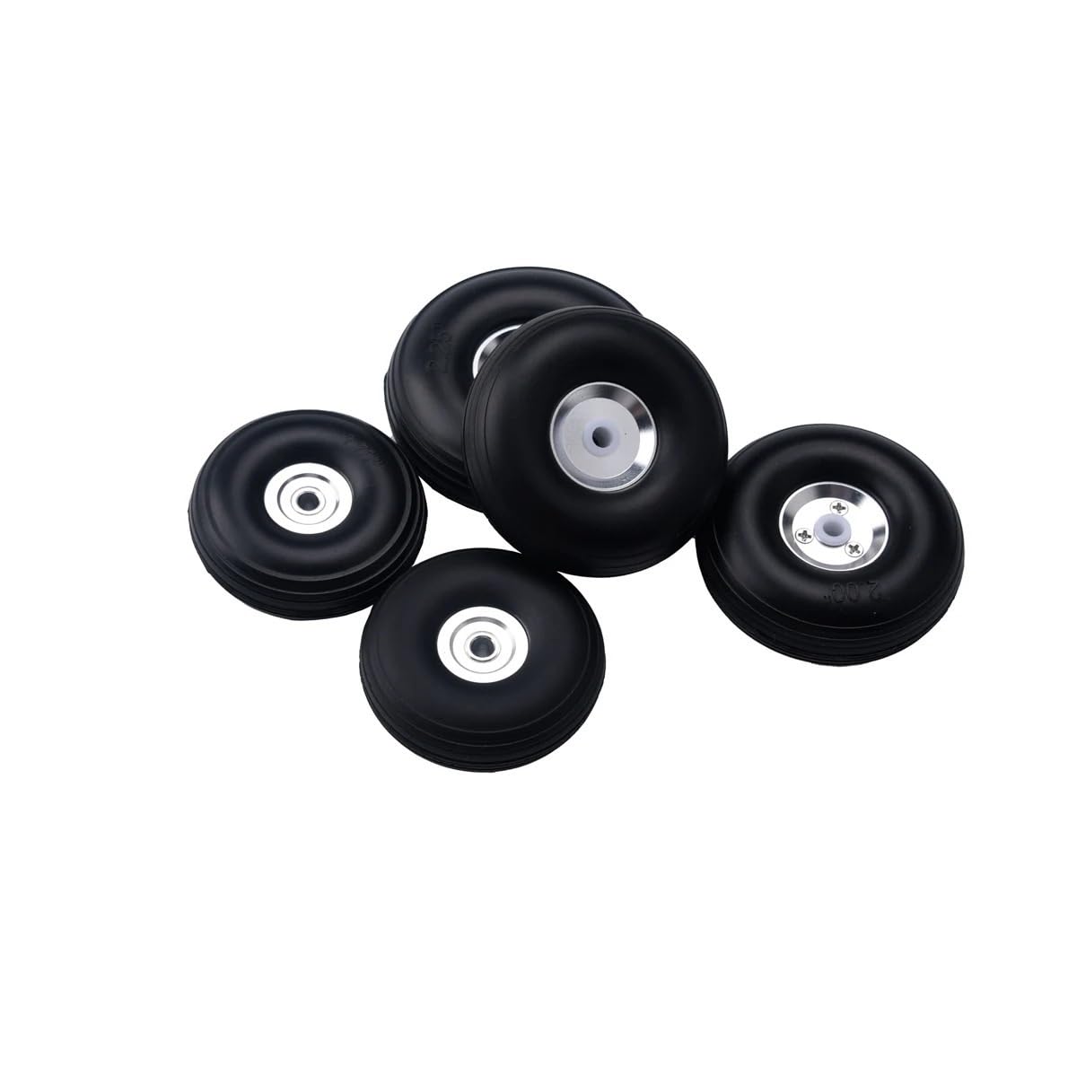 Rueda goma PU con buje aluminio 1~5 pulg avión jet ala fija | Neumáticos PU elásticos amortiguan vibraciones, bujes precisos aseguran rotación concéntrica.(114mm 4.5inch)