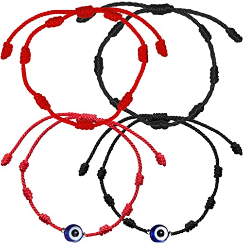 Bracelet Mauvais Oeil et Bracelet avec 7 Nœuds, Réglable Bracelets à œil Bracelet Bonne Chance Bracelets de Charme Kabbale Bracelets d'Amitié Bijoux pour Femmes Hommes(4 pièces) Cover