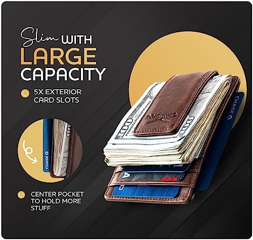 Money Clip Leather Wallet For Men Slim Front Pocket RFID Blocking with Super Strong Magnetic2