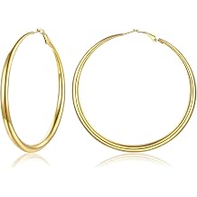 FOCALOOK Chunky Gold Hoops, Lightweight Large Thick Stainless Steel Black Hoop Earrings for Women 40/60/80mm