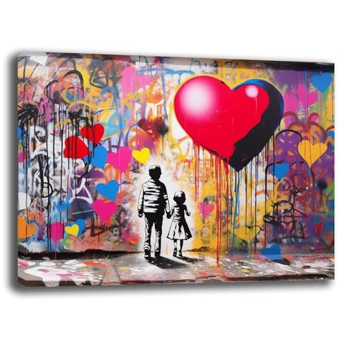 Quadro Moderno CUORE Bambini Banksy Street Art Quadri moderni soggiorno da Parete XXL grande Stampa su tela Canvas Decorazione Murale muro Arredo Camera da letto Cucina (10, 30x40 cm)
