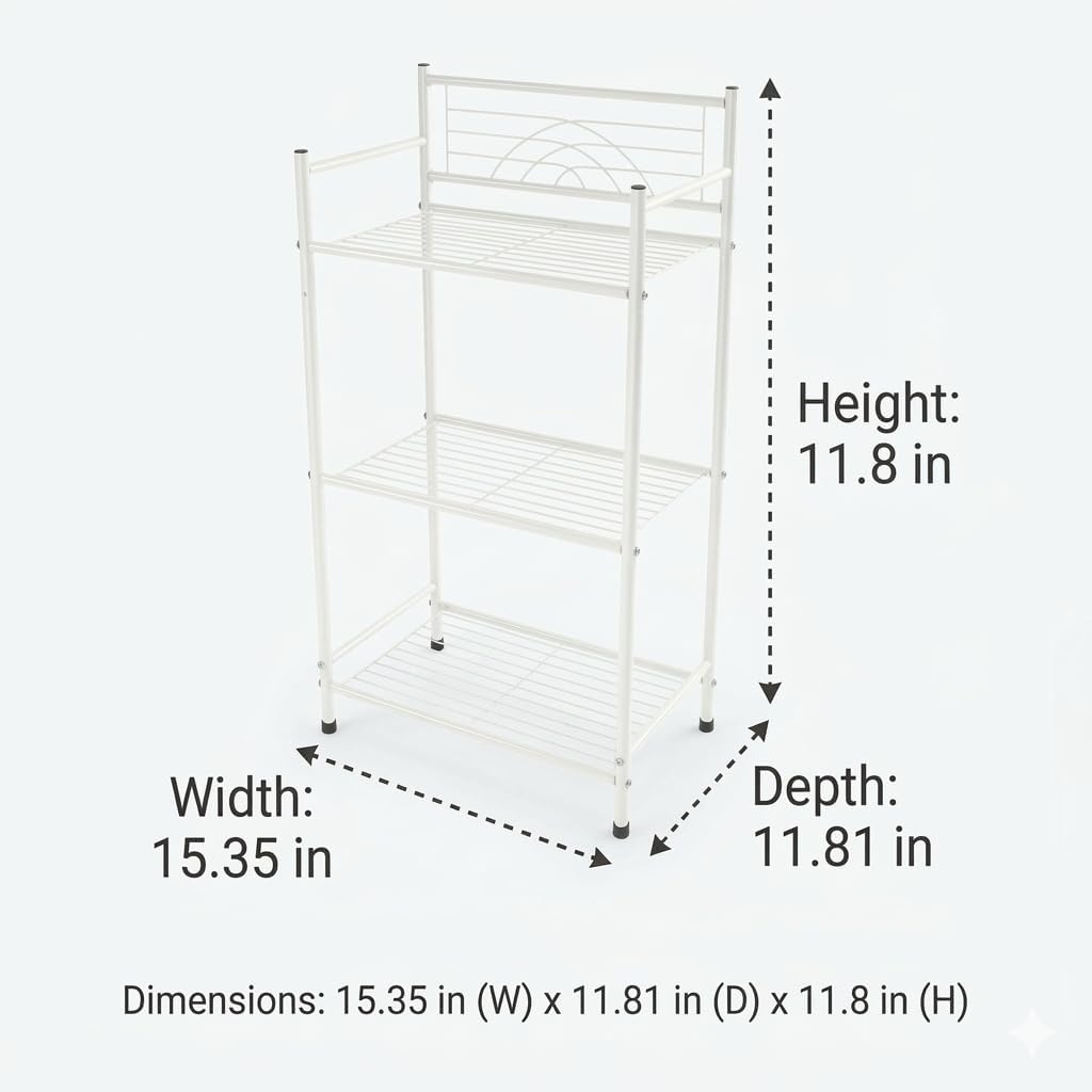Bath Bliss 3 Tier Freestanding Bathroom Storage Shelf, White Metal Organizer Rack | Rust Resistant Space Saving Bathroom Stand | Toilet Paper Towel Holder | Bathroom Organizer for Small Spaces
