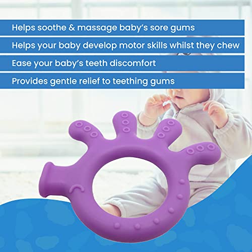 Image of Gadgetime USA Silicone Finger Teether Toy - Handheld Teething Relief for Girls & Boys - Chew Toy - Stimulating & Soft Soothing Chew Toys - BPA Free (Purple)