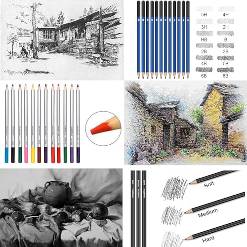 Image of Amazon Brand - Solimo 39 Pcs Drawing & Sketching Pencil Kit with Colour & Shading Pencils for Artists