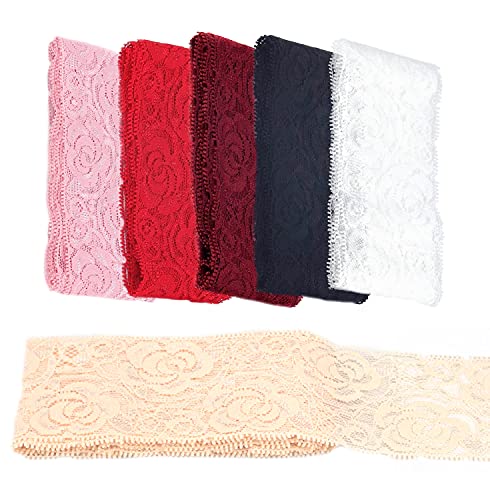 Stretch Lace Ribbon Trim, Elastic Floral Lace Ribbon, Sewing Lace Ribbon For Crafts Decorating (6 Yards, Mix Multicolor) #TOP6