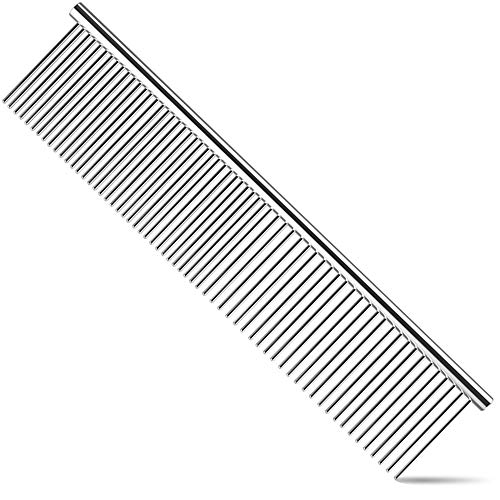 Dog Comb, Cat Comb with Rounded and Smooth Ends Stainless Steel Teeth, Professional Grooming Tool for Removes Tangles and Knots, Pet Comb for Long and Short Haired Dogs, Cats and Other Pets