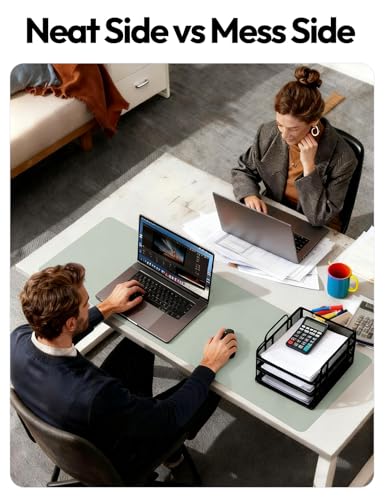 Image of YSAGi Leather Desk Pad Protector, Office Desk Mat, Large Mouse Pad, Non-Slip PU Leather Desk Blotter, Laptop Desk Pad, Waterproof Desk Writing Pad for Office and Home (Grayish Green, 35.4 inch x 17 inch)