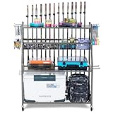 PeBro Soporte para caña de pescar, organizador de equipo de pesca con ganchos y ruedas