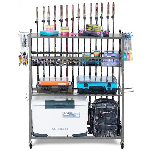 PeBro Fishing Rod Holder, Fishing Pole Holders for Garage, Fishing Rod Holders for Garage, Fishing Pole Holder for Rod Tackle Box Reel Storage, Premium Fishing Gifts for Men, Fishing Gear Organizer by PeBro - Used condition - US$111.49