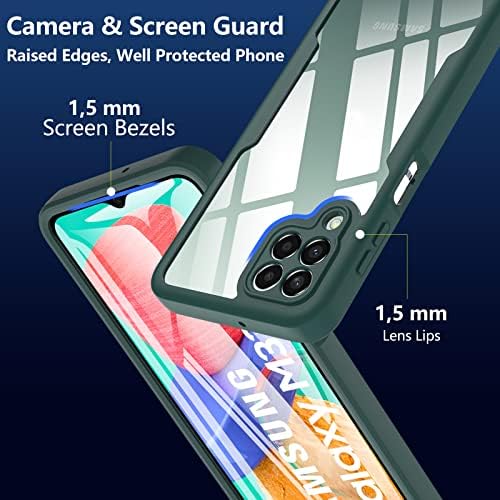 Hensinple [2022 New] Designed for Samsung Galaxy M33 Case, [360 Full Body Protection] with Built-in Screen Protector Shockproof Dust-Proof Slim Case for Samsung Galaxy M33 5G 6.6 inch (Green)