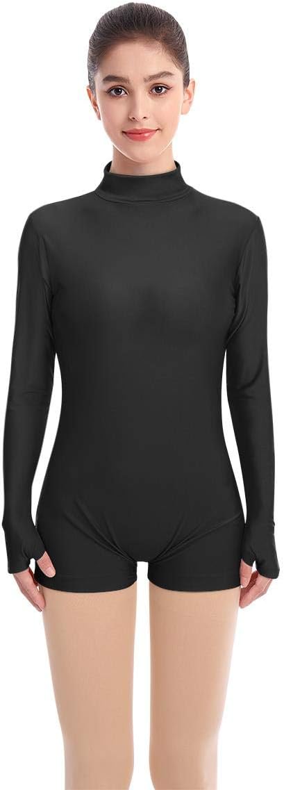 Women's Mock Neck Long Sleeve Dance Gymnastics Leotards for Ballet Team Train Top Bodycon Rompers Bodysuit Dancewear