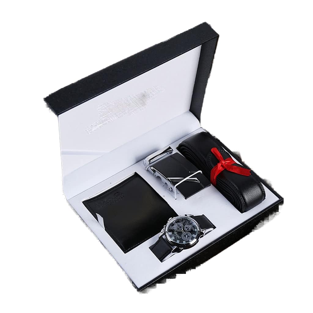HMTE Orologio da Uomo Set Regalo con Scatola Cintura in Pelle Portafogli da Uomo Orologio da Uomo Orologi da Polso al Quarzo Set