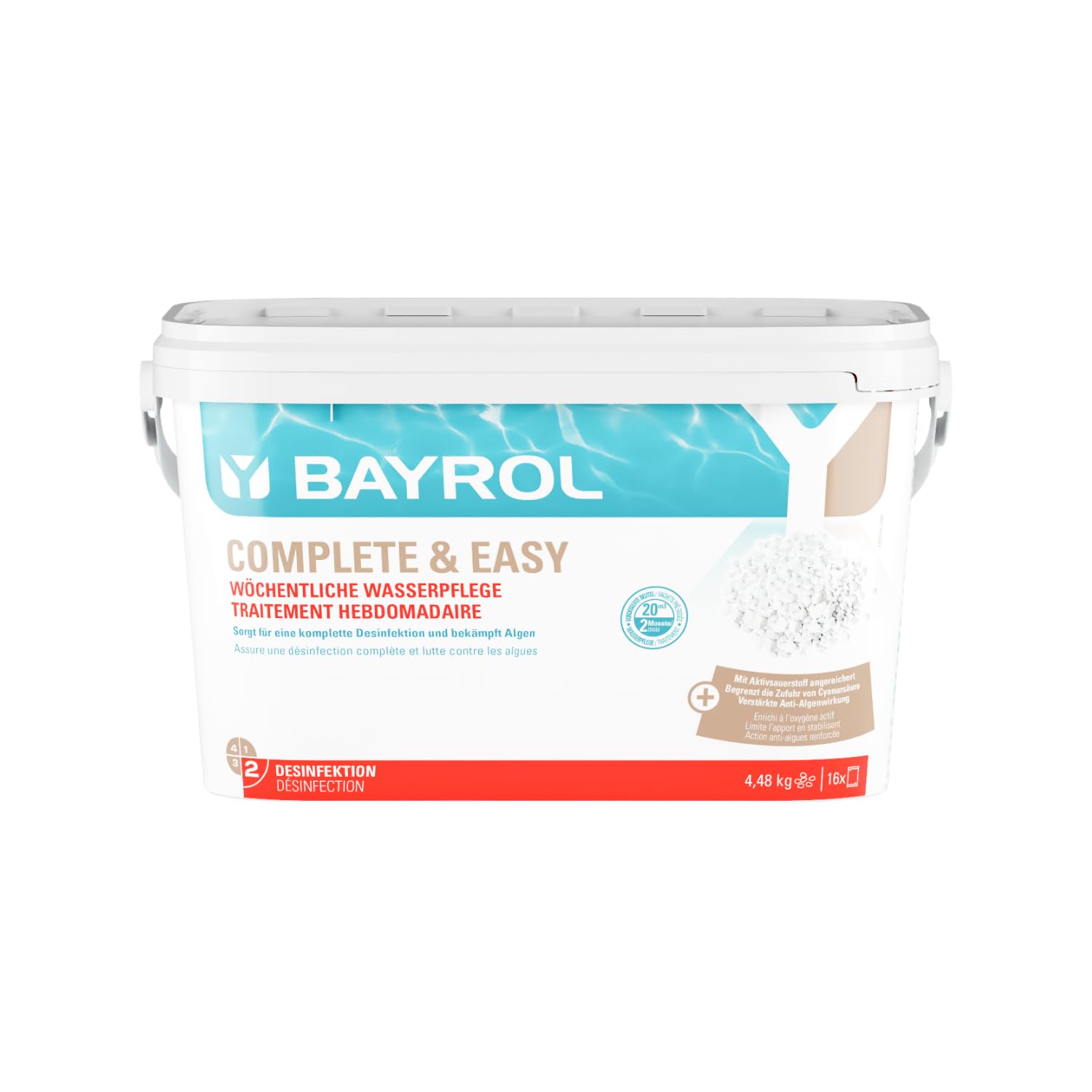 BAYROL Complete & Easy - Wöchentliche Wasserpflege mit Algenverhütung und Klareffekt - sehr einfache Dosierung - für Pools ab 20 m³ - 4,48 kg