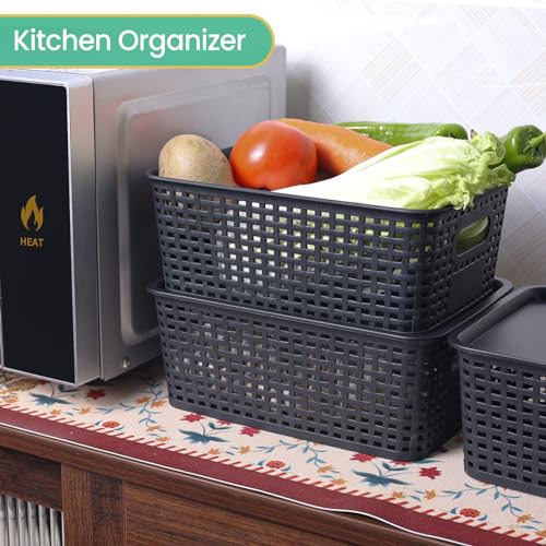 Image of Plastic Storage Baskets with Lid-Plastic Storage Containers Stackable Storage bins: Storage Baskets for Organizing Shelves Drawers Desktop Closet Playroom Classroom Office, 8Pack-Black10.2x7.2x4.1Inch
