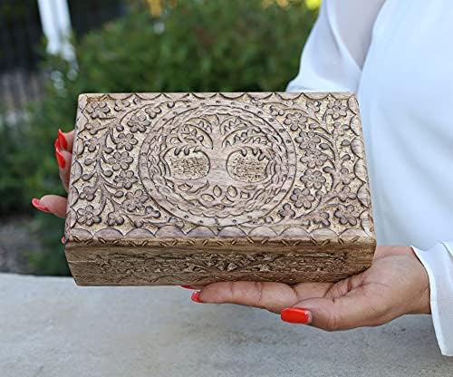 DharmaObjects Hand Carved Tree of Life Wooden Box Keepsake Storage Multi Utility