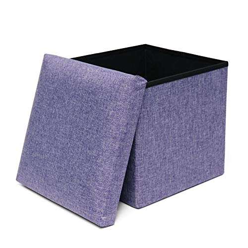 Storage Ottoman Cube Folding Ottomans with Storage Stools and Ottomans Square Foot Rest Seat Foldable Toy Chest Padded with Memory Foam for Space Saving 13x13x13 inch, Purple