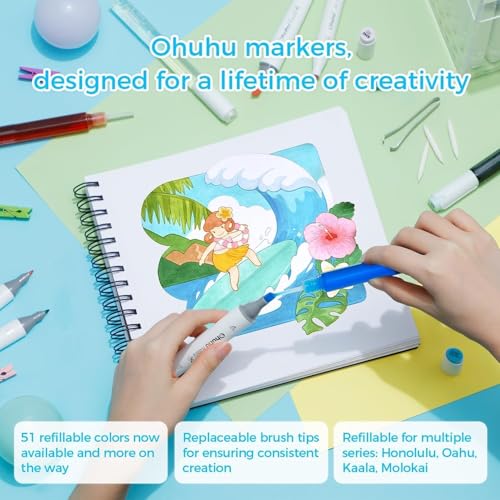 Ohuhu Alcohol Markers - Double Tipped Art Marker Set for Artist Illustration -160 Colors- Chisel & Fine Dual Tips- Oahu of Ohuhu Markers - Refillable Ohuhu Alcohol Markers - Double Tipped Art Marker Set for Artist Illustration -160 Colors- Chisel & Fine Dual Tips- Oahu of Ohuhu Markers - Refillable