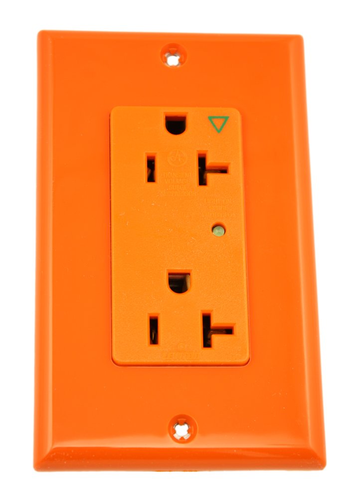 Leviton 20 Amp, 125 Volt, Decora Plus Duplex Surge Suppressor Receptacle, Straight Blade, Industrial Grade, Isolated Ground, Surge with Indicator Light, 5380-IGI, Ivory