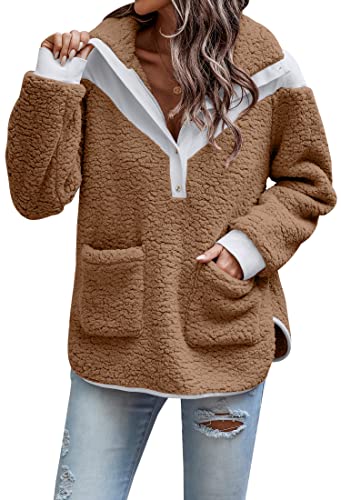 ASOMI Pull d'hiver chaud oversize doux en polaire à capuche duveteux d'hiver à manches longues avec poches, camel, 38 Cover