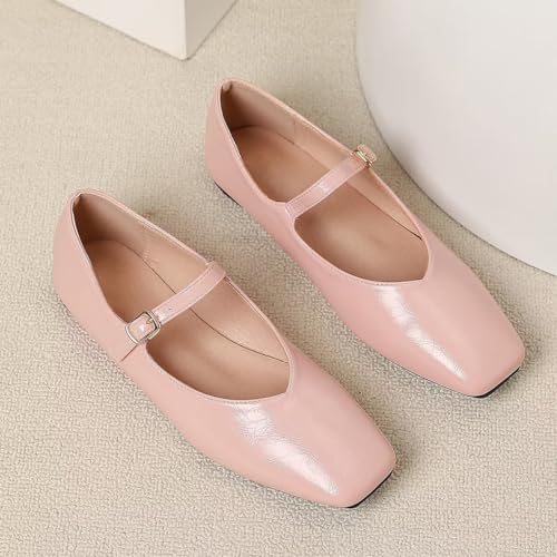 LUXINYU Women Mary Jane Elegant Dressy Square Toe Buckle Ankle Strap Microfiber Upper Solid Color Comfortable Low Heel Daily Walking Shoes Work Flats Prom Party Shoes3