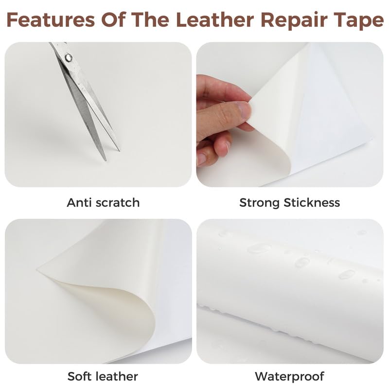 Miniatura 6 de Kit de reparación de cuero, parche de reparación de cuero autoadhesivo de 11.8 x 118 pulgadas con resistente al desgaste, impermeable, cinta de