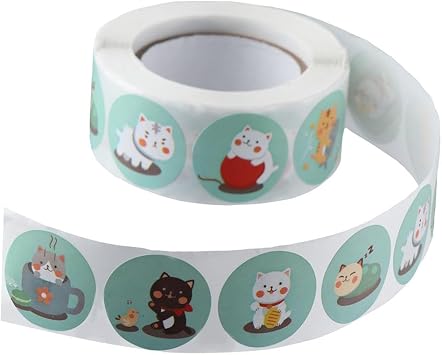 dohobby 500Pcs Cute Cat Label Stickers,1 Inch Self Adhesive Round Reward Stickers Roll Party Decorations,Envelopes Card