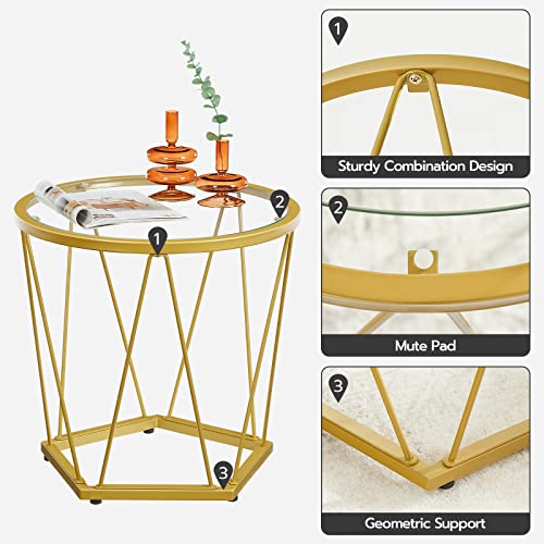 Hoobro GD79BZ01 Small Coffee Table Set Of 2, Round Coffee End Table With Metal Frame, Glass Top, Gold Side Table For Living Room thumb #6
