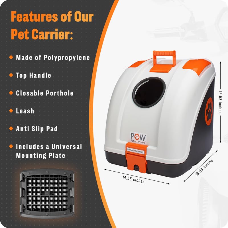 POW Pet Carrier Hundetransportbox für Hunde zur Befestigung auf dem Moped, Motorrad, Fahrrad und geeignet auch für das Auto