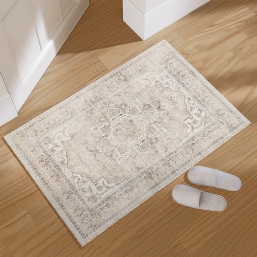 Washable Entryway Small Area Rugs: 2'x3' Boho Rug Non Slip Door Mat Indoor Entrance Stain Resistance Low Pile Throw Rugs for Inside Front Door Floor Bedroom Bedside Kitchen Nursery Kids Room Entry