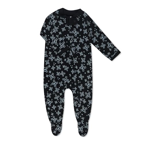 Image of HonestBaby HonestBaby Sleep and Play Footed Pajamas One-Piece Sleeper Jumpsuit Zip-Front PJs Organic Cotton for Baby Boys, Unisex, Tossed Skulls/Black,0-3 Months