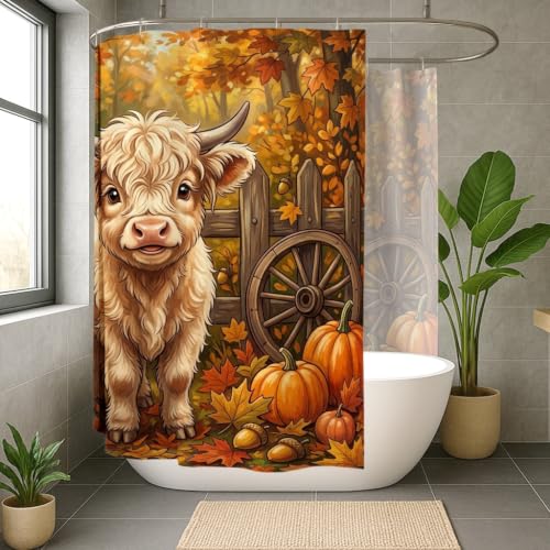 Rideau de douche imprimé vache citrouille grand format imperméable