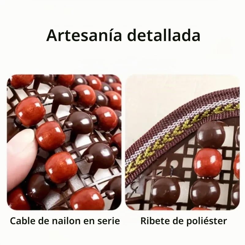 Respaldo Asiento Coche Cojín universal con cuentas de madera for asiento coche, refrescante y transpirable. Base tela antideslizante(Business Black)