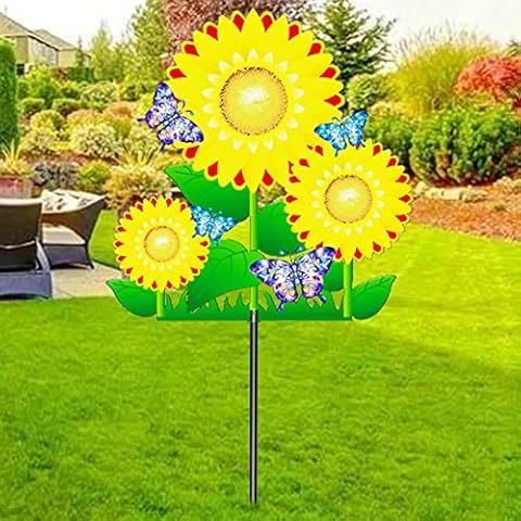 Sunflower Garden Stakes Decor, Metal Flowers & Butterflies Outdoor Decorations Yard Stake, Lawn Plant Stand Art Ornaments Stick for Outside, Flower Pot Yard Sign Stakes for Home Backyard Pathway Patio Cover