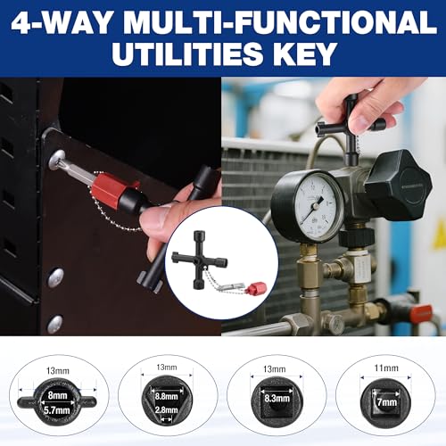 WORKPRO 17" Water Meter Key with 4 Way Utility Key, Heavy Duty Steel Water Shut Off Curb Key with Non-Slip T-Handle, Extended Reach Valve Tool for Outdoor Underground Water Valves by WORKPRO - Image 5