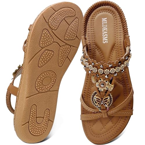Womens Sandals 2025 Shoes - Comfortable Casual Summer Walking Sandals Beaded Dressy Flat Beach Footwear