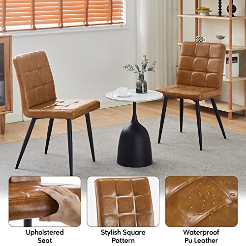 Clipop Kitchen Dining Chair Set Of 4, Faux Leather Upholstered Modern Dining Chair With Square Grid Design Backrest Heavy Duty Metal Legs, Armless Kitchen Side Chair, Light Brown #TOP3