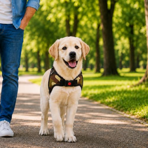 Image of No Pull Dog Body Belt | Adjustable & Soft Padded Dog Harness | Perfect for Medium Breeds | for 14-23Kg Dogs - Pomeranian, Beagle, Bulldog (M, Army)