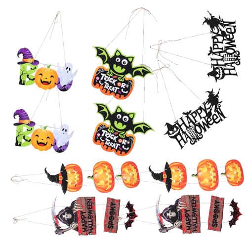 Décoration Halloween porte entrée suspendre : kit de 10 panneaux muraux durables citrouille