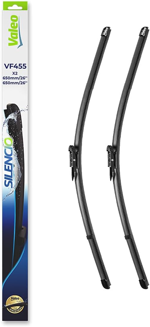 VALEO Silencio Wiper - VF455 - Kit of High Performance, Superior Road Visibility, Easy Installation Original Flat Blades 650mm/650mm - Front - Set of 2 Wiper Blades - 574655