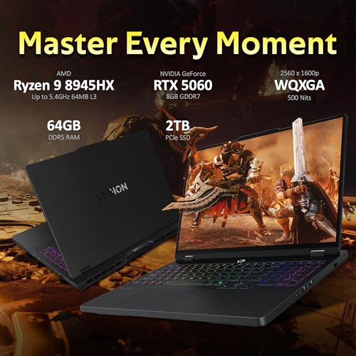 Image of Lenovo Legion Pro 5 16 inch WQXGA 240Hz Gaming Laptop, AMD Ryzen 9 8945HX, NVIDIA GeForce RTX 5060, 64GB DDR5, 2TB SSD, 24-Zone RGB Backlit Keyboard, WiFi 7, Win 11 Pro, Black, 1TB Docking Station Set