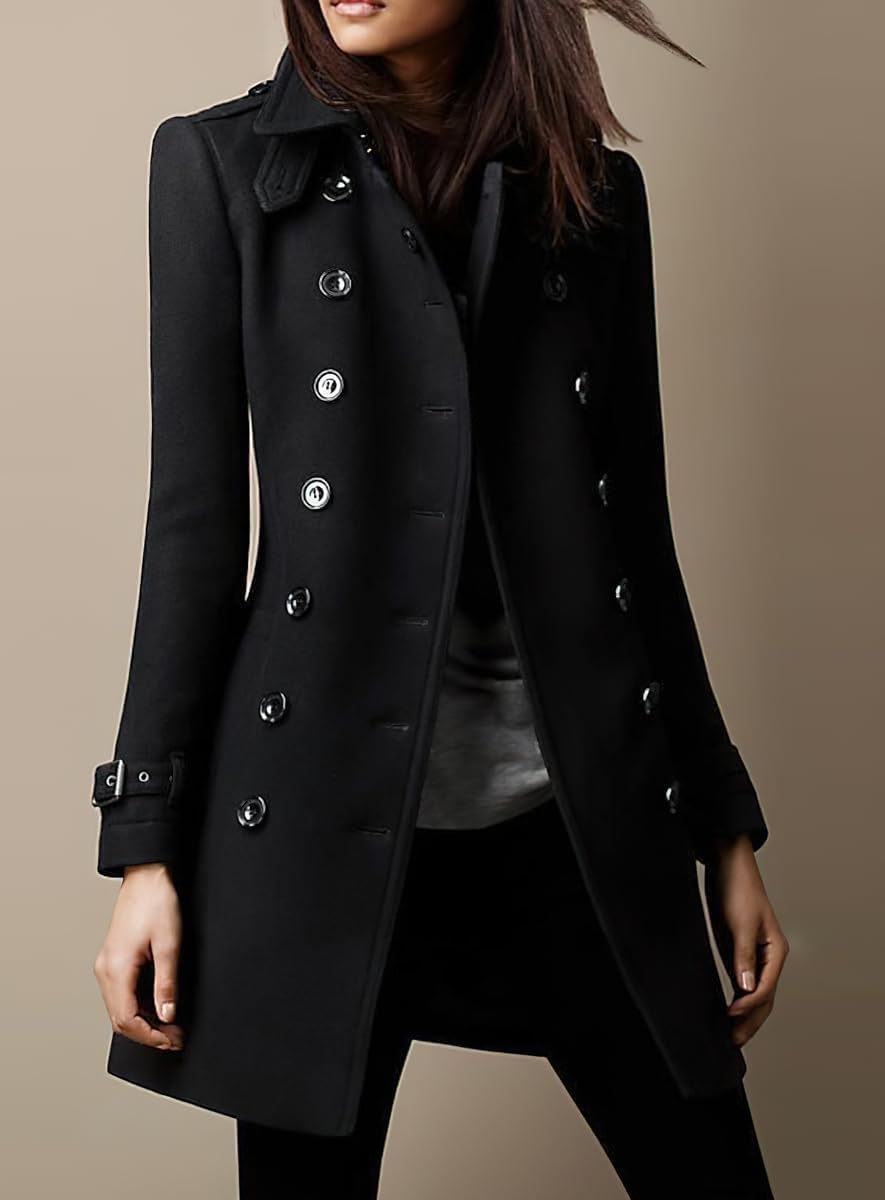 Generisch Damen Retro Mode Herbst Und Winter Zweireihiger Wollmischungsmantel Eleganter Klassischer Reversmantel Leicht Lässig Schmaler Business Büromantel