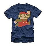 Nintendo Super Mario Bros 8-Bit Pixel Sprite T-Shirt-Navy Heather (Large)