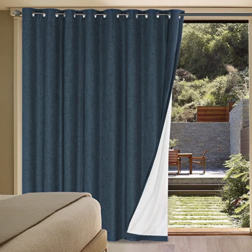 Image of H.VERSAILTEX Linen Blackout Curtains Durable Thick Textured Linen Look 100% Blackout Patio Door Curtain Anti Rust Grommet Extra Wide Sliding Door Curtain Panel, W100 x L84 inch - Navy