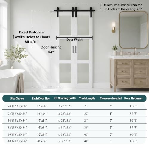 Image of Bifold Frosted Glass Barn Door 32 inchx84 inch with Hardware Included
