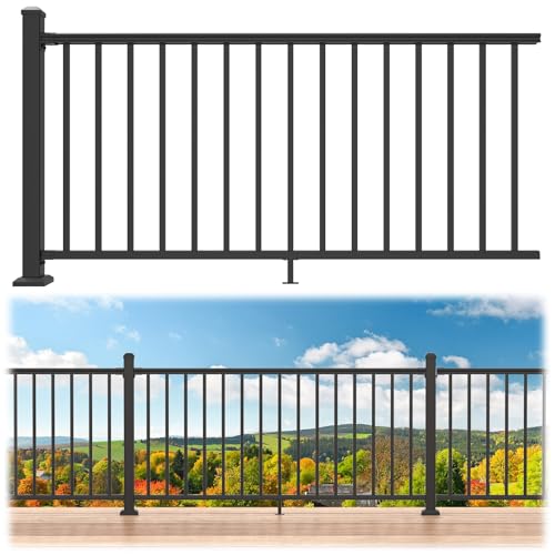 Egadis 36 in. H x 6 ft. W Porch and Deck Railing Kit, Aluminum Railing Kit, Black Textured Powder-Coat Finish Railing System for Outdoor Decks, Porches & Balconies (1 Post, 1 Panel)