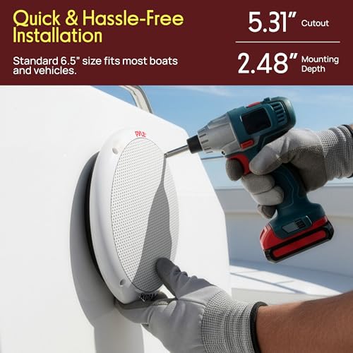 Pyle 6.5 Inch Dual Marine Speakers - 2 Way Waterproof and Weather Resistant Outdoor Stereo Sound System with 400 Watt Power, Polypropylene Cone and Butyl Rubber Surround - 1 Pair - PLMR605W(White) by Pyle - Image 4