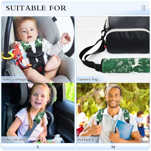 Image of White Christmas Deers Plants Seat Belt Cover Pad 2 Pcs Soft Cute Seatbelt Covers Protector Support Head Neck Shoulder Strap for Car Seats High Chair Backpack for Adults Kids Women Men 10x7.7In