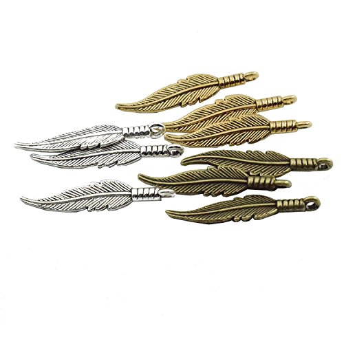 90pcs Small Feather Charms Craft Supplies Mixed Pendants Beads Charms Pendants for Crafting, Jewelry Findings Making Accessory for DIY Necklace Bracelet (M048)