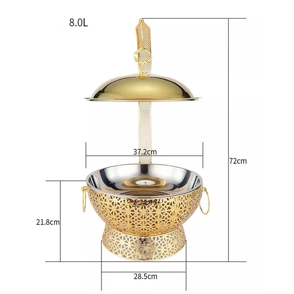 Estufa de Buffet Dorada de Acero Inoxidable, Lujosa Bandeja para Calentar Alimentos, Doble Uso frío y Caliente, con Base calefactora, Adecuada para Banquetes, Fiestas y hoteles