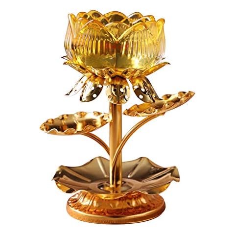 Diwali Diyas for Pooja Purpose, Golden Lotus Ghee Lamp Holder Indian Diyas for Diwali Oil Lotus Candle Lamp Buddha for Home Table Decorative Cover